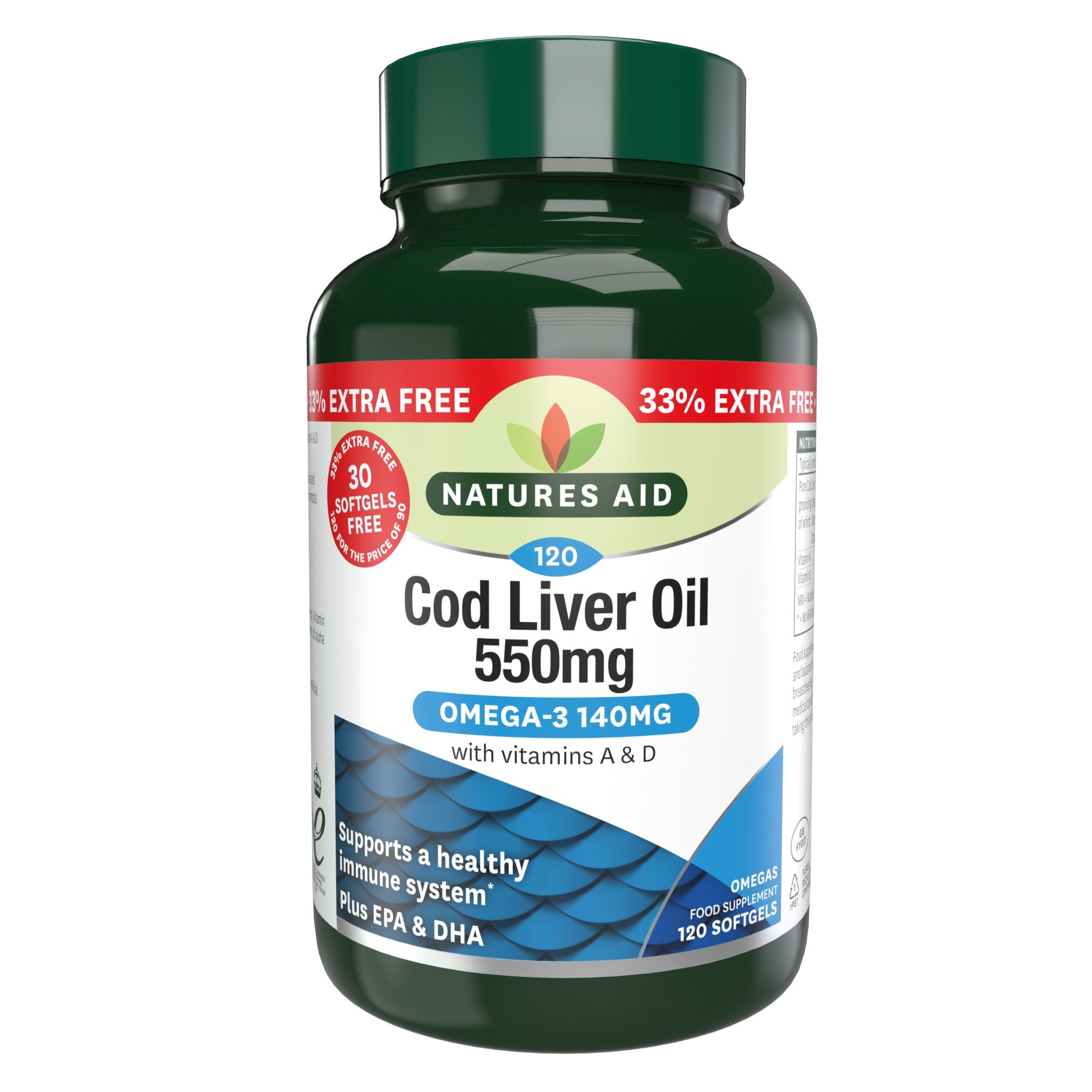 Nature's Aid Cod Liver Oil 550mg - 33% Free Sgl-(90+30)