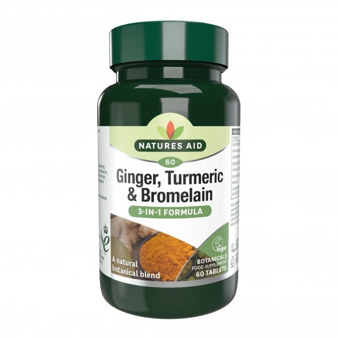 Nature's Aid Ginger, Turmeric & Bromelain Sgl-60 Tabs
