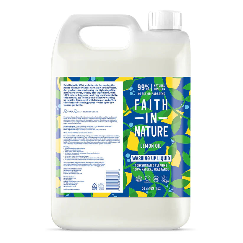 Faith In Nature Lemon Oil Washing Up Liquid 5 Litre
