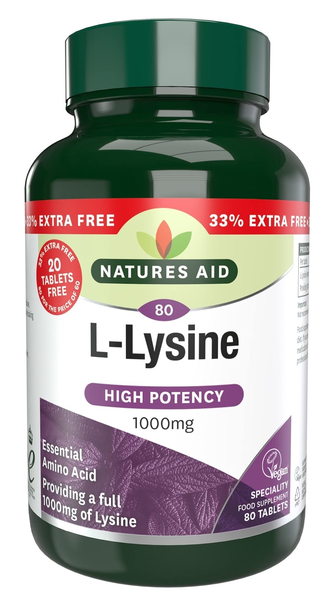 Nature's Aid Lysine 1000mg Sgl-(60+20)
