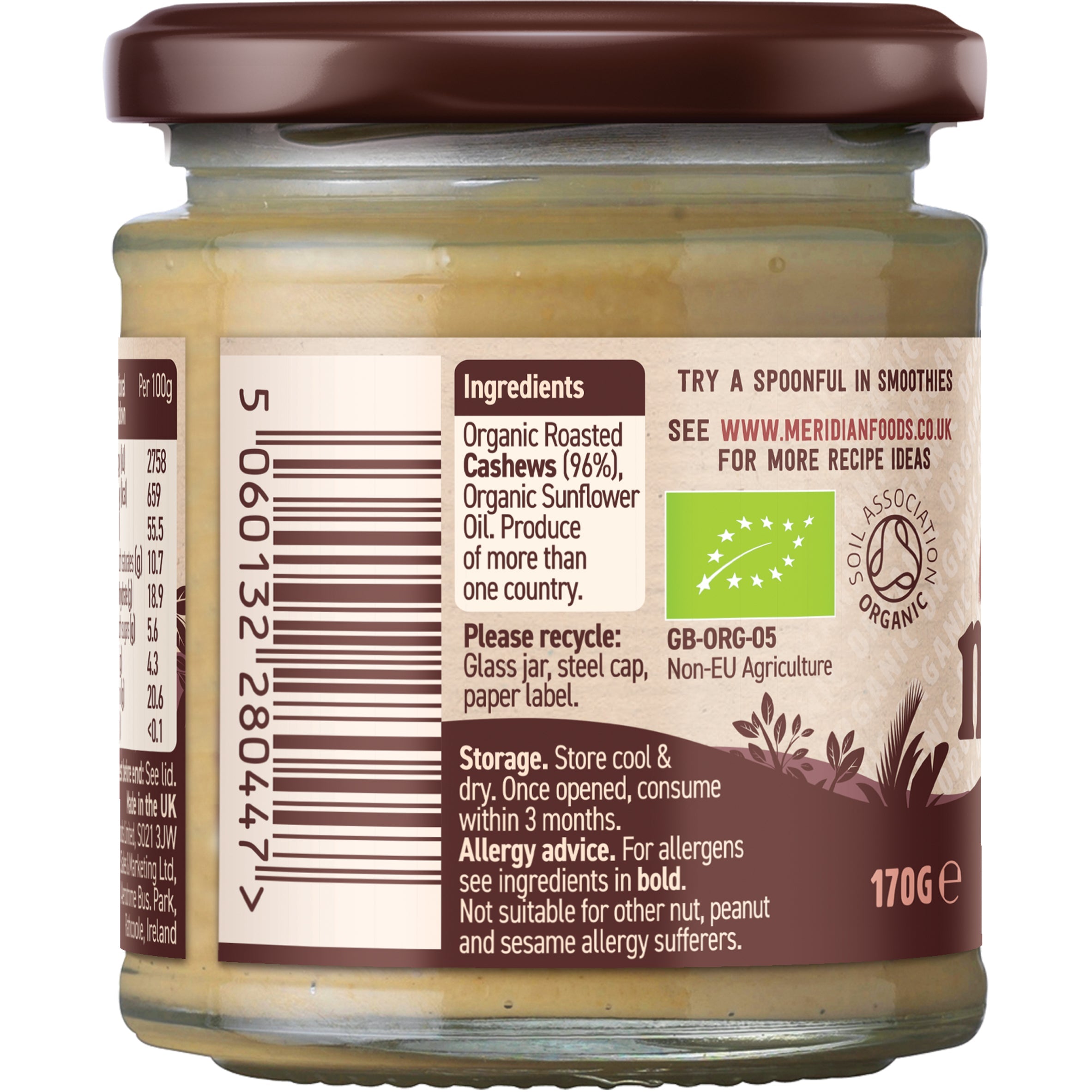 Cashew Butter Smooth 100% Nuts (Org) 14689A Case-6x170g